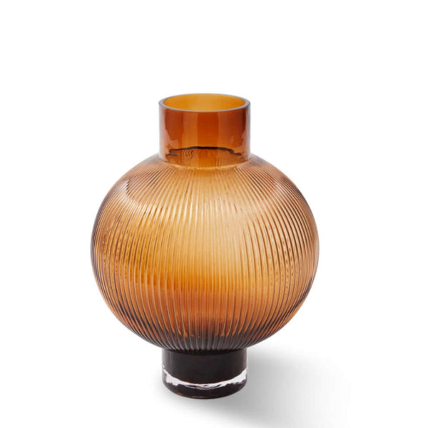 Brown ribbed glass vase by Pols Potten