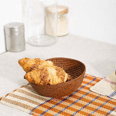 Handmade Iraca Small Bowl Plain Walnut basket with a croissant, made in Colombia