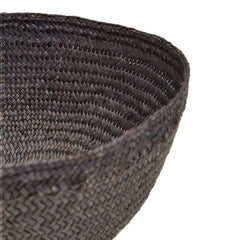Close-up of a Handmade Iraca Large Bowl Plain Black basket, made in Colombia