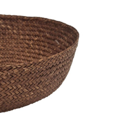 close up of a  Handmade Iraca Medium Bowl Plain Coffeee basket, made in Colombia