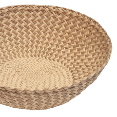 Close-up of a handmade Iraca Small Bowl Zigzag Toasted basket with a zigzag pattern, made in Columbia 