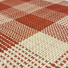 close up of a Iraca Rectangle Placemat Red Beige handmade in colombia