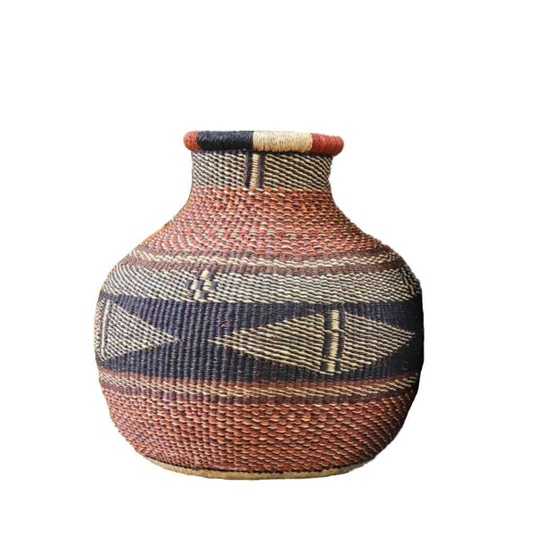 Baba Tree Jemima 10 Cows Decor Basket 00013 with black, red and natural pattern made of elephant grass in Ghana