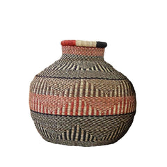 Baba Tree Jemima 10 Cows Decor Basket 00025 with black, red and natural pattern made of elephant grass in Ghana