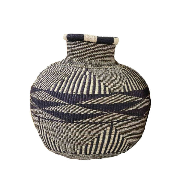 Baba Tree Jemima 10 Cows Decor Basket 00027  with black and natural pattern made of elephant grass in Ghana