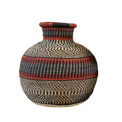 Baba Tree Jemima 10 Cows Decor Basket 00028 with black, red and natural pattern made of elephant grass in Ghana