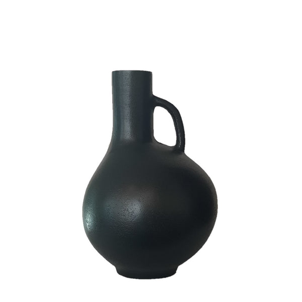 Jug Shaped Aluminium Vase 33cm Blackish Bronze is suitable for use as a decorative piece on a shelf or tabletop.