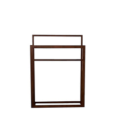 A two-tier walnut Kain Hanger with a straight-line silhouette, suitable for hanging towels or displaying scarves.