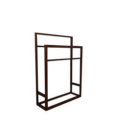A two-tier walnut Kain Hanger with a straight-line silhouette, suitable for hanging towels or displaying scarves.