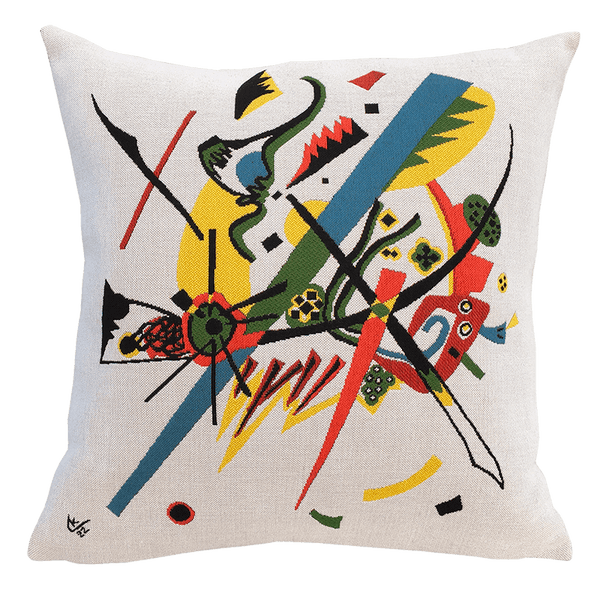 Kandinsky Cushion - Klein Welten I (1922) featuring a vibrant abstract design with multiple colors on a white background, inspired by Kandinsky painting