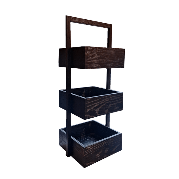 Ash wood three-tiered shelf suitable for storage. 