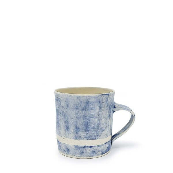 Large straight mug blue with a white stripe by Wonki Ware 