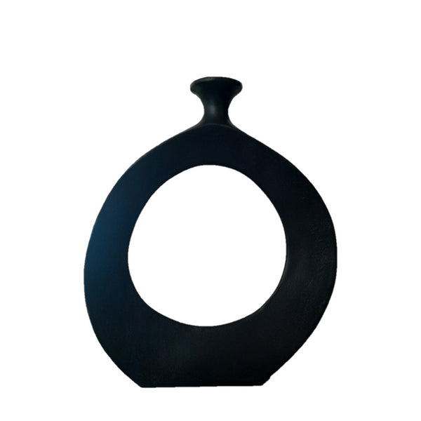 Round Aluminium Vase 46cm Blackish Bronze with abstract shape and a handle on top, suitable for decoration purposes.