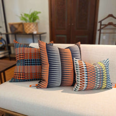 Margo Selby Algarve Rectangle Cushions on a couch
