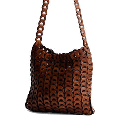 Dragon Diffusion NS Link Tote Tan crossbody handbag with a textured, chain-like pattern made from recycled buffalo leather.