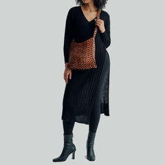 Dragon Diffusion NS Link Tote Tan crossbody handbag with a textured, chain-like pattern made from recycled buffalo leather.