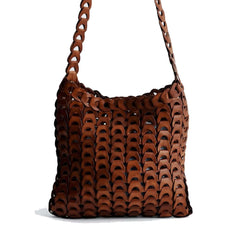 Dragon Diffusion NS Link Tote Tan crossbody handbag with a textured, chain-like pattern made from recycled buffalo leather.
