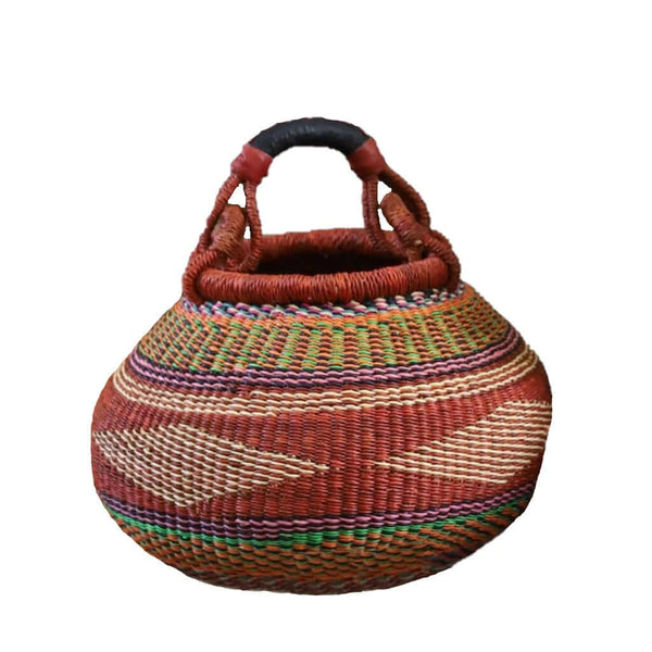 Baba Tree Pot Decor Basket Medium 00035 with multicolored pattern made of elephant grass in Ghana