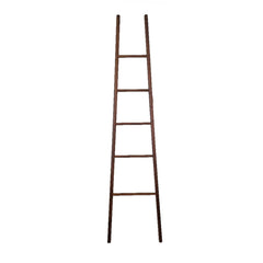 A seven feet tall solid walnut wood ladder with five rungs, designed to stand against a wall for hanging towels or clothes.