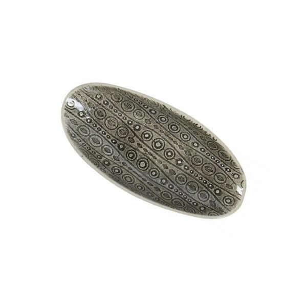 Pebble Olive Dish Black with decorative patterns, by Wonki Ware