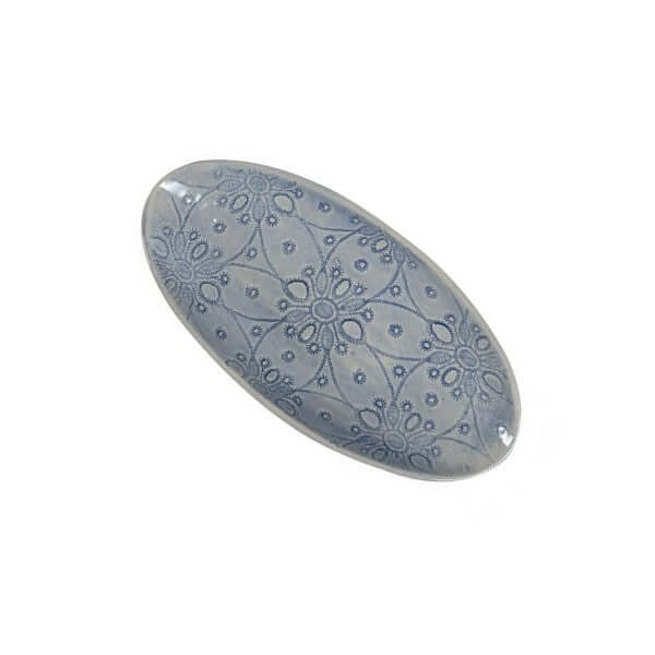 Pebble Olive Dish Blue with floral patterns, by Wonki Ware