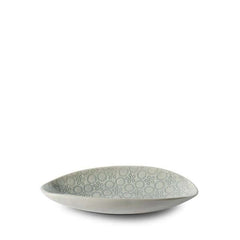 Pebble Olive Dish Duck Egg with decorative patterns, by Wonki Ware