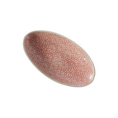Pebble Olive Dish Pimento with decorative patterns, by Wonki Ware