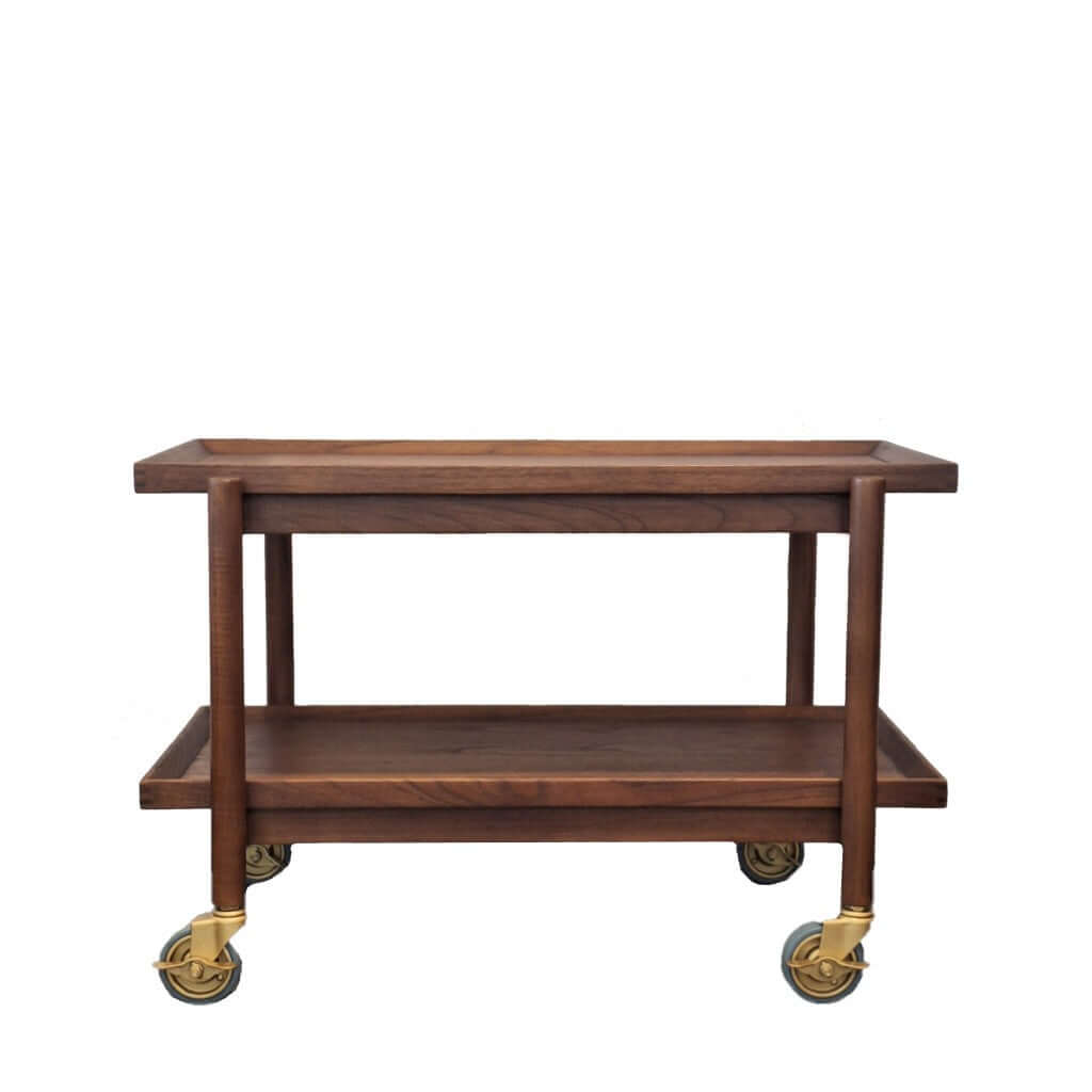 Teak serving cart with wheels 