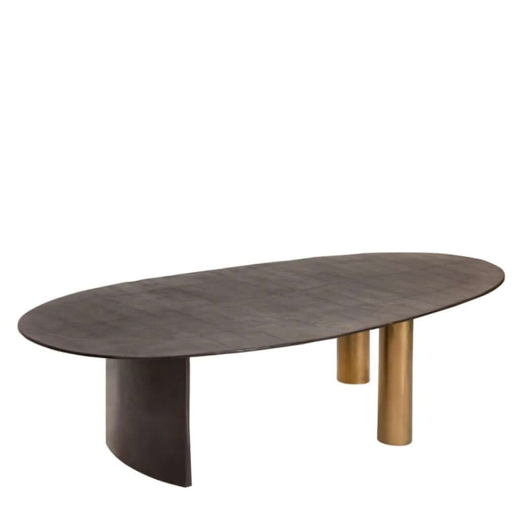 Pillar Dining Table with wide curved base on one end and two round columns on another end