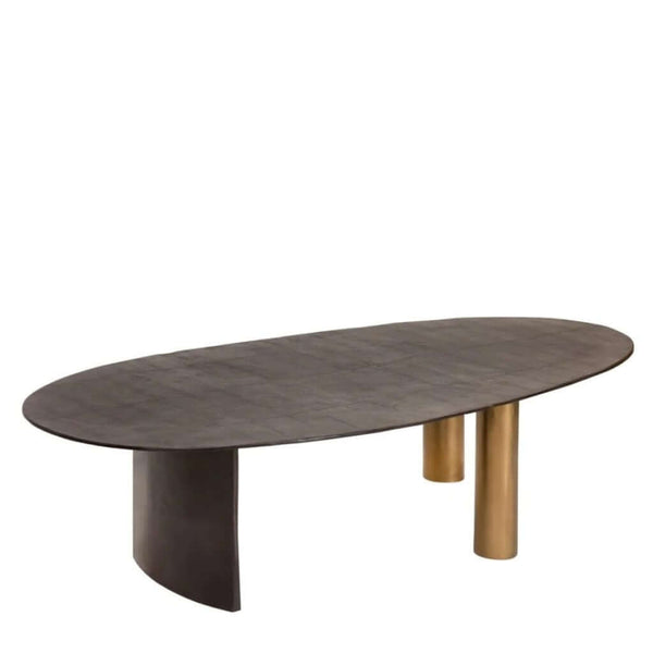 Pillar Dining Table with wide curved base on one end and two round columns on another end