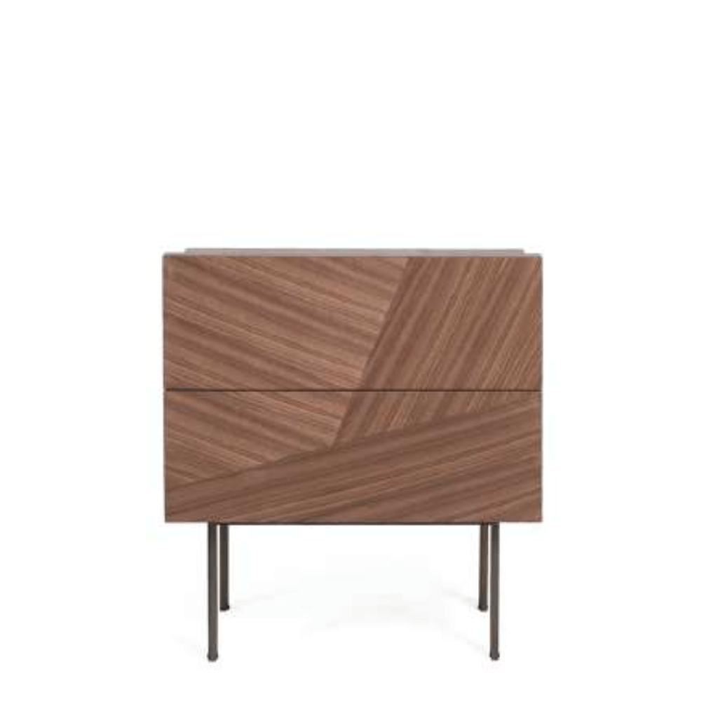 Ray Nightstand with two geometric design drawers and four metal legs