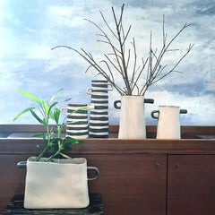 Rayu Vase 17cm Striped with an asymmetrical form and a matte finish, by ASA selection