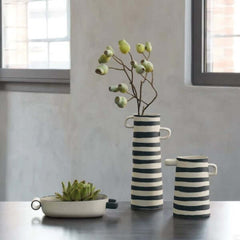Rayu Vase 17cm Striped with an asymmetrical form and a matte finish, by ASA selection