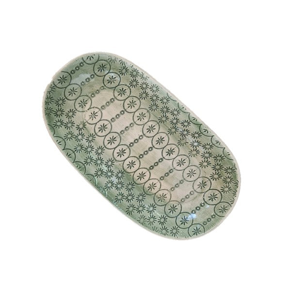 Oval rice dish, dark green