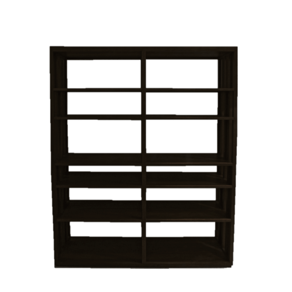 Dark brown bookshelf with multiple shelves