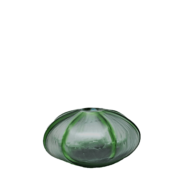 Rockpool Vase 10cm with a rounded, dome-like shape, featuring a translucent white body with green ribbed accents 