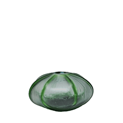 Rockpool Vase 10cm with a rounded, dome-like shape, featuring a translucent white body with green ribbed accents 