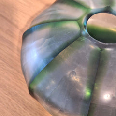 Rockpool Vase 10cm with a rounded, dome-like shape, featuring a translucent white body with green ribbed accents 