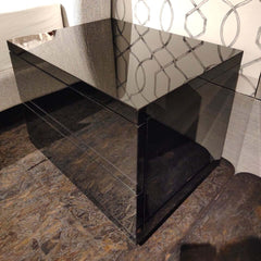 A black modern Roma Nightstand with two deep drawers, made of mirror glass on MDF.