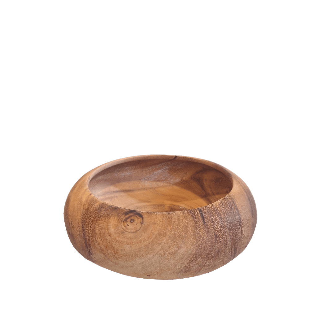 Handcrafted Round Bowl Small Acacia with a smooth, rounded form and natural grain detailing. A versatile everyday piece that brings organic warmth to any interior.