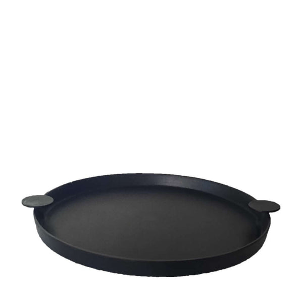 Round Aluminium Tray 51cm Blackish Bronze with handles on the sides.