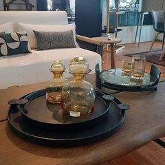 A pair of Round Aluminium Trays in blackish bronze finish