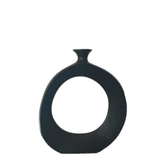 Round Aluminium Vase 31cm Blackish Bronze with an abstract shape, suitable for use as a decorative piece on a shelf, tabletop, or credenza.