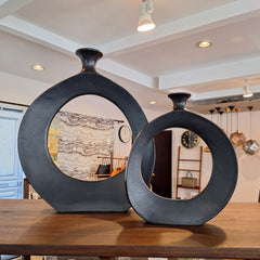 A pair of Round Aluminium Vases in blackish bronze finish