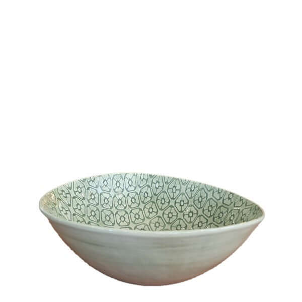 Small Salad Bowl Dark Green with decorative pattern, by Wonki Ware