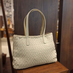 Dragon Diffusion pearl colour woven leather handbag
