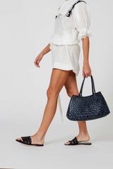 Dragon Diffusion Santa Croce Big Marine with asymmetric leather straps and a woven basket-like design.