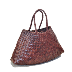 Dragon Diffusion Santa Croce Small Bruciato with asymmetric leather straps and a woven basket-like design.