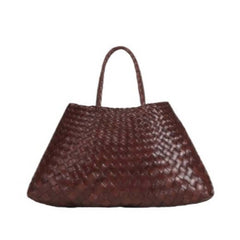 Dragon Diffusion Santa Croce Small Bruciato with asymmetric leather straps and a woven basket-like design.