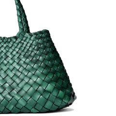 Dragon Diffusion Santa Croce Small Forest with asymmetric leather straps and a woven basket-like design.